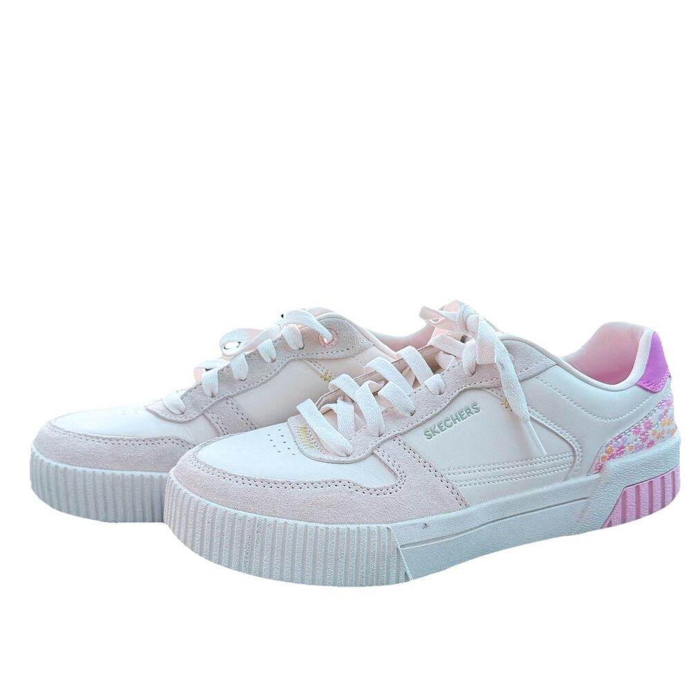 Skechers Women’s Jade Dainty Floral Sneakers Size 8 Spring CottageCore Leather